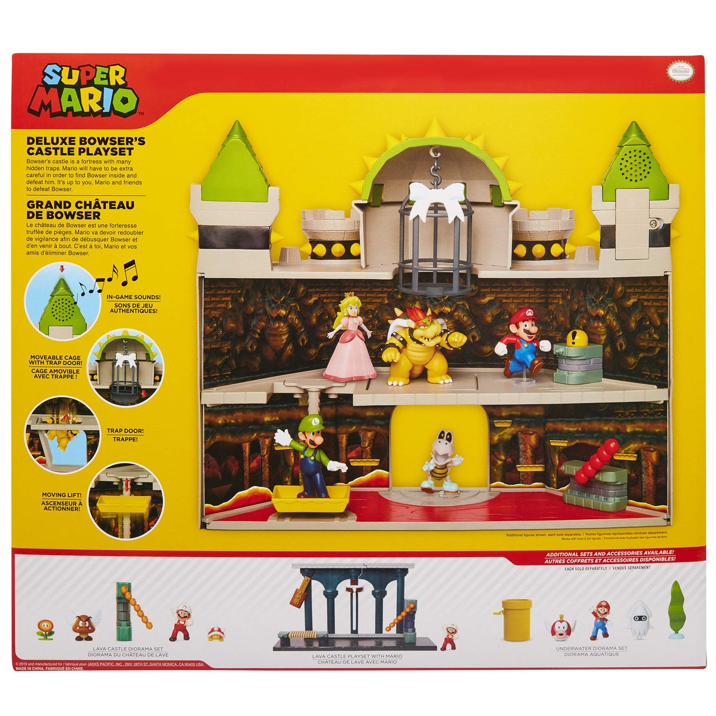 Nintendo Super Mario Deluxe Bowser's Castle Playset with 2.5" Exclusive Articulated Bowser Action Figure, Interactive Play Set with Authentic in-Game Sounds