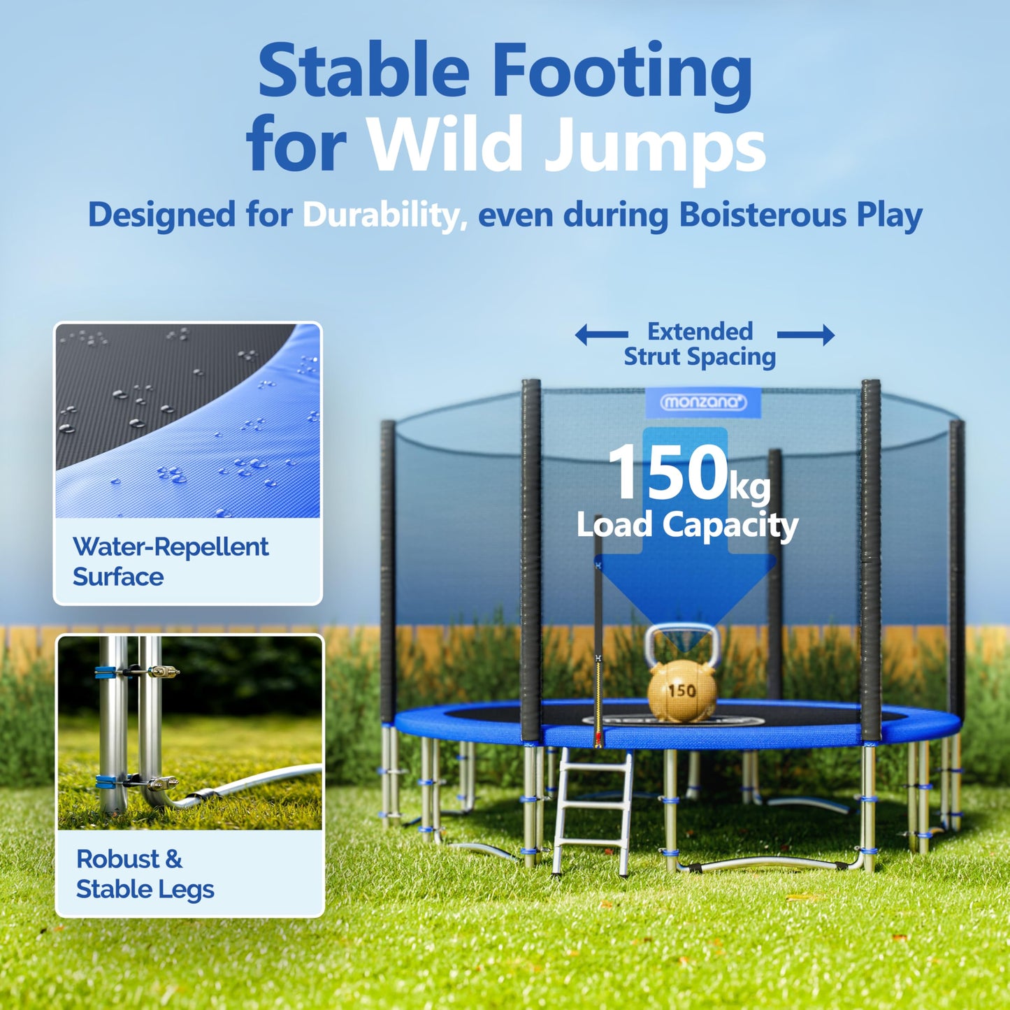 MONZANA® 12ft Trampoline Set with Safety Net & Ladder | Complete Outdoor Garden Trampoline for Kids & Adults | Heavy-Duty Frame, Edge Cover, Spring Tool | Home Fitness Family Toddler Play Equipment