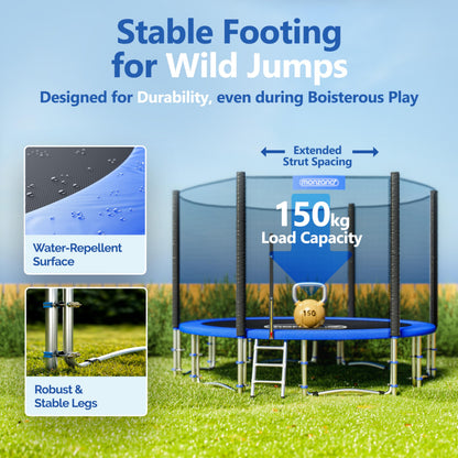 MONZANA® 12ft Trampoline Set with Safety Net & Ladder | Complete Outdoor Garden Trampoline for Kids & Adults | Heavy-Duty Frame, Edge Cover, Spring Tool | Home Fitness Family Toddler Play Equipment
