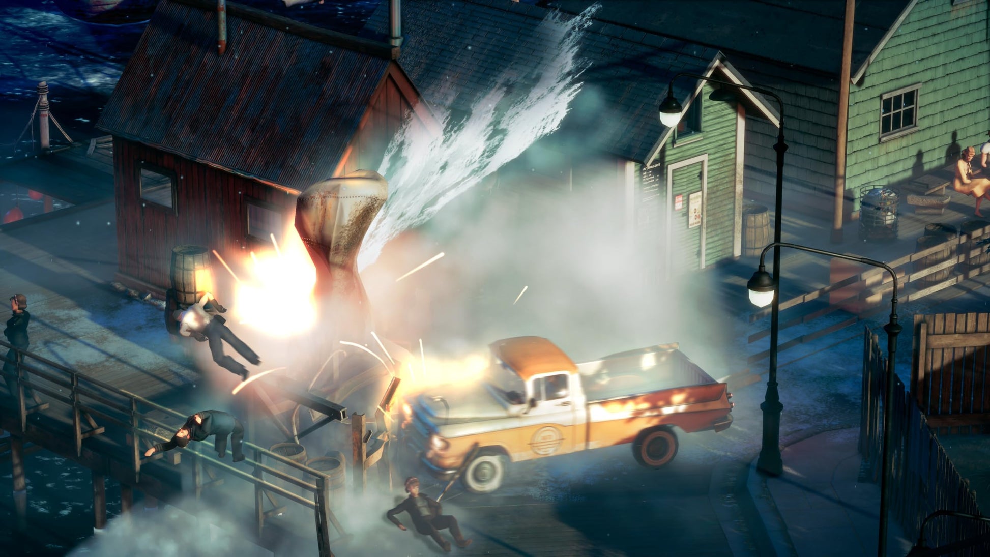 Deliver At All Costs PS5 game by Konami featuring a dark, intense scene with characters and action elements.