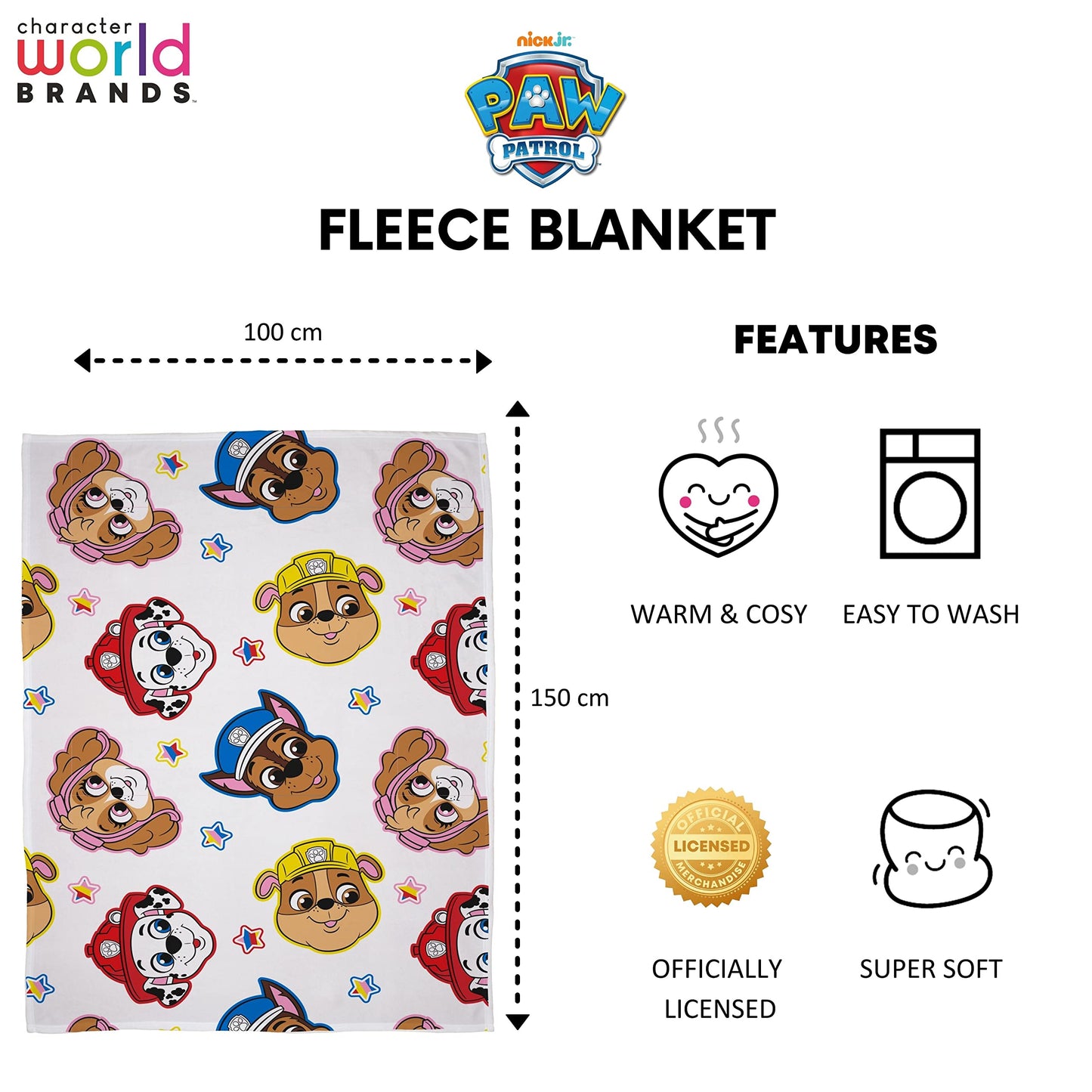 Character World Paw Patrol Official Fleece Blanket|Pupster Design Super Soft Warm Throw | Brands | Perfect For Any Children's Bedroom, Camping & Sleepovers