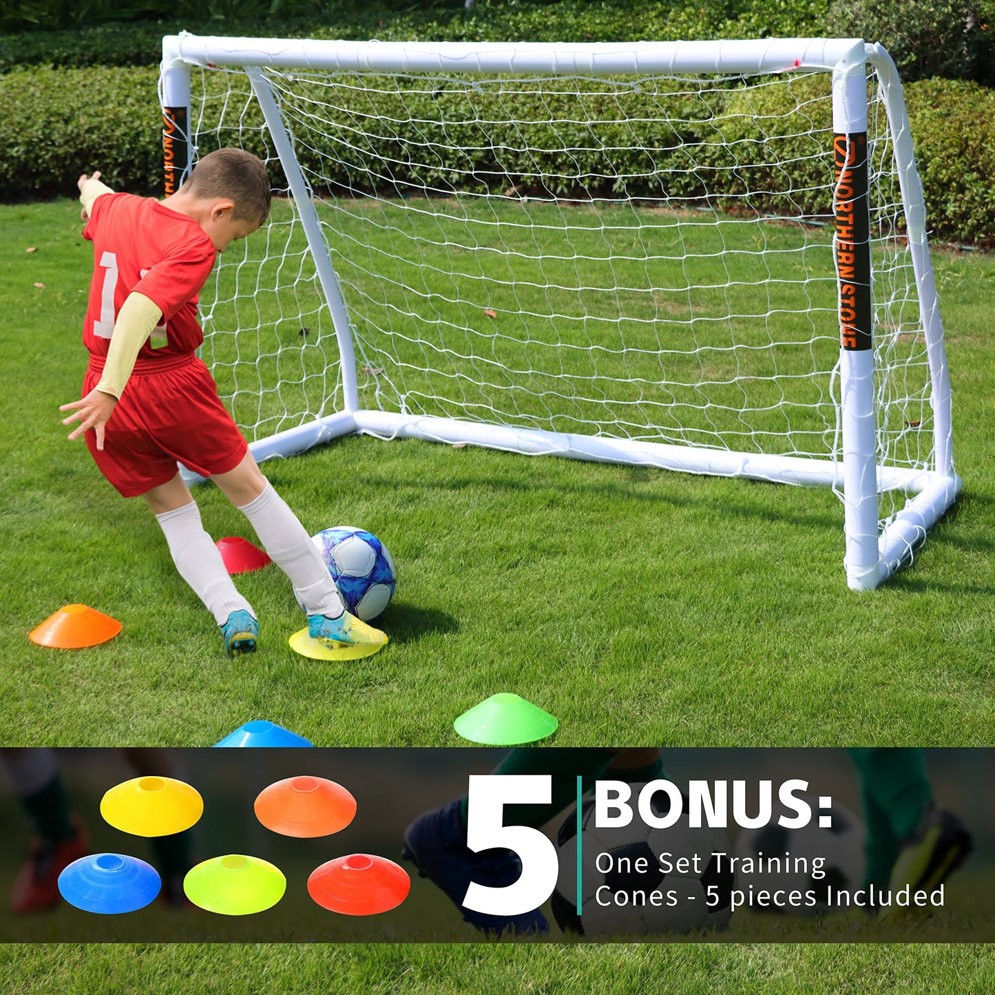 NORTHERN STONE Ultimate All Weather uPVC Football Goal 6ft x 4ft Garden Portable Football Goals 70mm Thick PVC Goal Posts + Football Net Integrated Locking System
