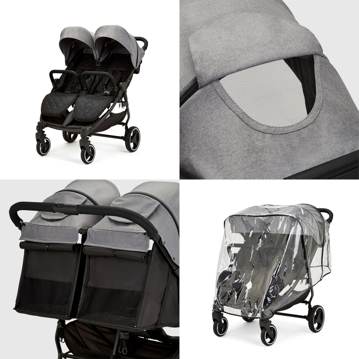 Ickle Bubba Venus Max Double Stroller – Twin Pushchair from Birth to 15kg per Seat, Independent Recline Seats, Footwarmers, Rain Cover, Compact Fold, Swivel Wheels & Suspension (Space Grey)