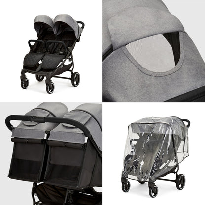 Ickle Bubba Venus Max Double Stroller – Twin Pushchair from Birth to 15kg per Seat, Independent Recline Seats, Footwarmers, Rain Cover, Compact Fold, Swivel Wheels & Suspension (Space Grey)