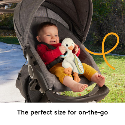 Fisher-Price Baby Sensory Toy Snuggle Up Goose Plush Toy with Jingles for Newborns, Machine Washable, HRB16