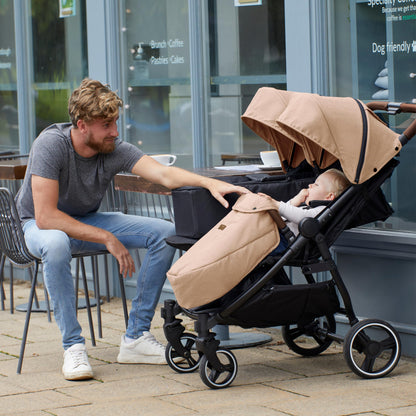 Ickle Bubba Venus Double Max Stroller – Compact, Lightweight Foldable Twin Pushchair for Twins or Siblings, Suitable from Birth to 15kg (Approx. 3 Years) (Biscuit)