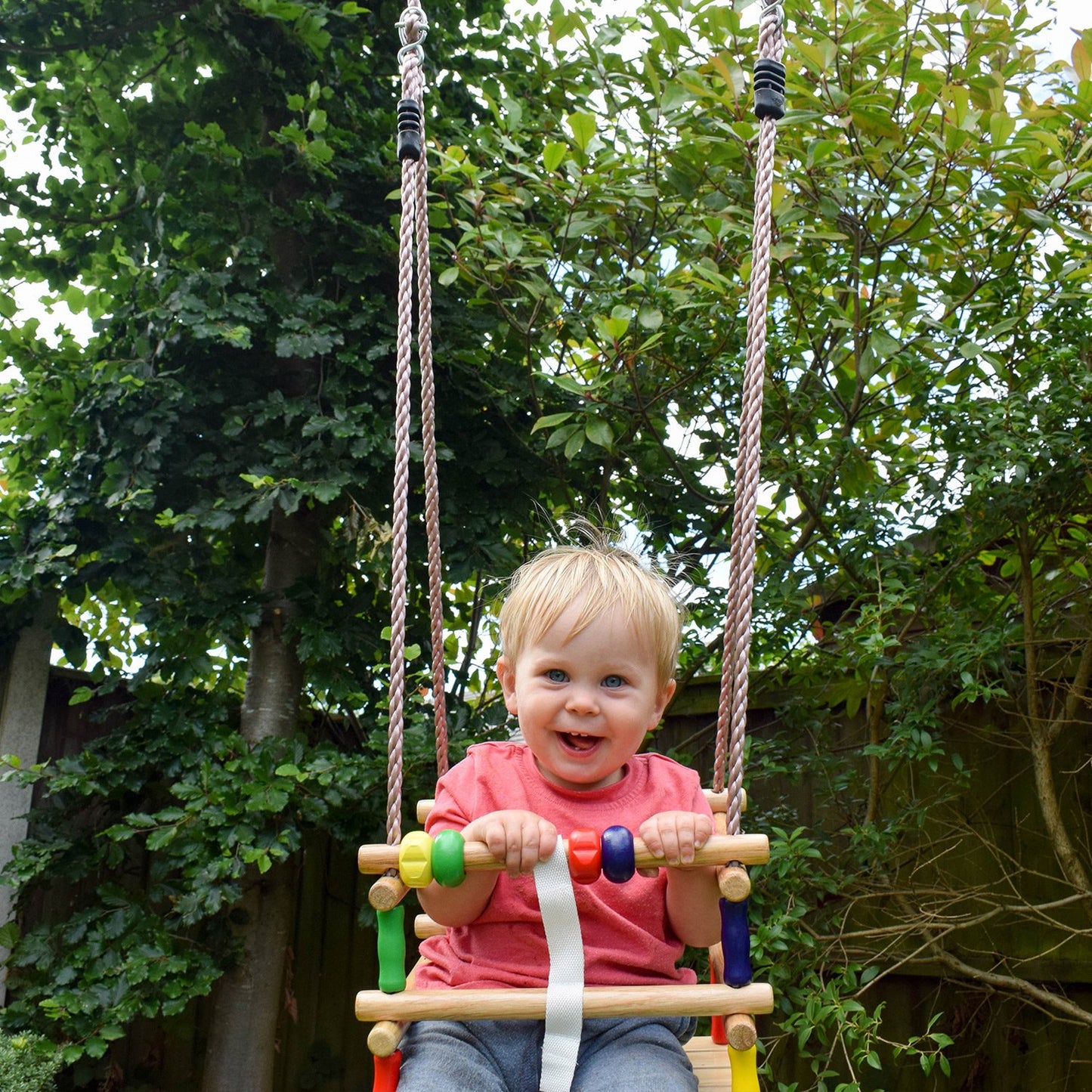Hardwood Baby Swing Seat (Beech) with Safety Harness and Play Beads Lovely Cradle Swing for Garden or Nursery