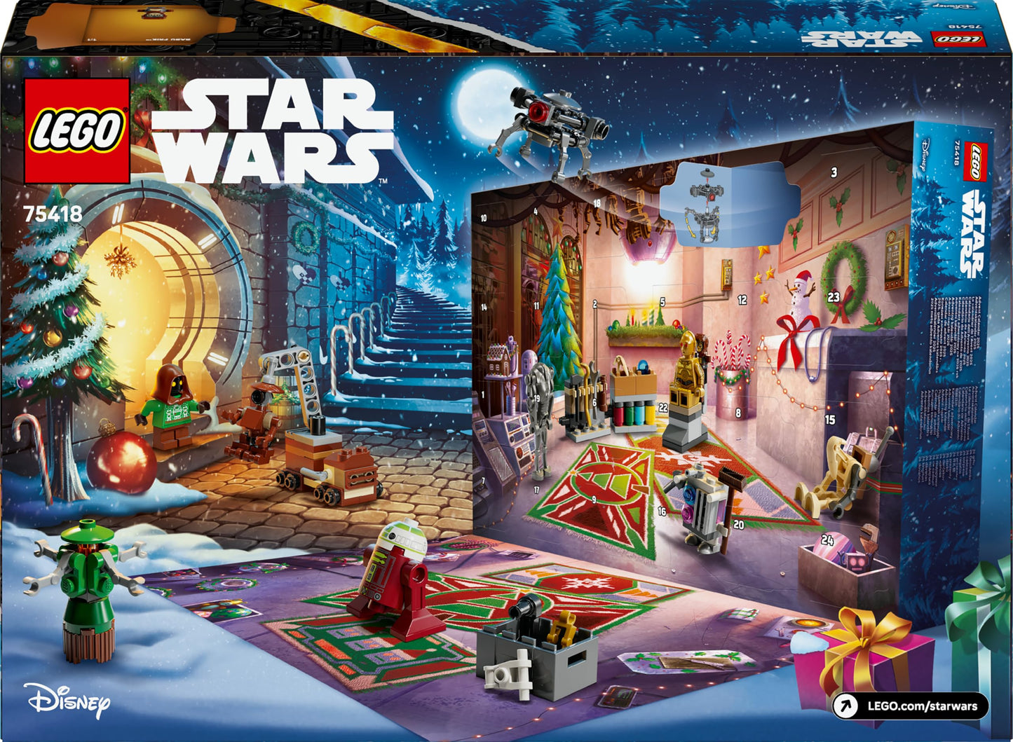 LEGO Star Wars Advent Calendar 2025 with 24 surprises, including 2 minifigures and 5 droids for holiday fun.