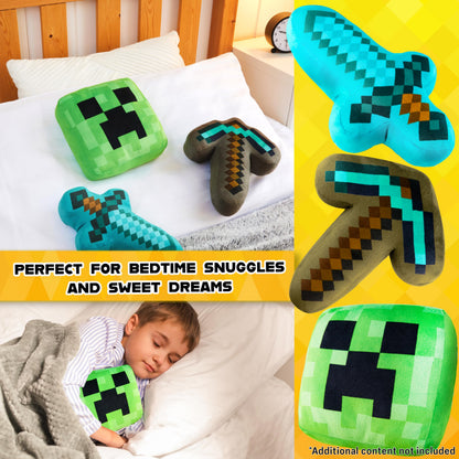 Minecraft Soft Toy 3pcs Plushie Cushion Set Creeper Stuffed Toy Kids Teenagers, Bedroom Accessories 3D Soft Toy Decorative Stuffed Collectibles Gifts for Gamers