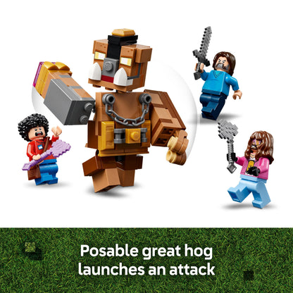 LEGO Minecraft Woodland Mansion Fighting Ring set with Steve, Garret, Henry minifigures and a Baby Zombie in action.