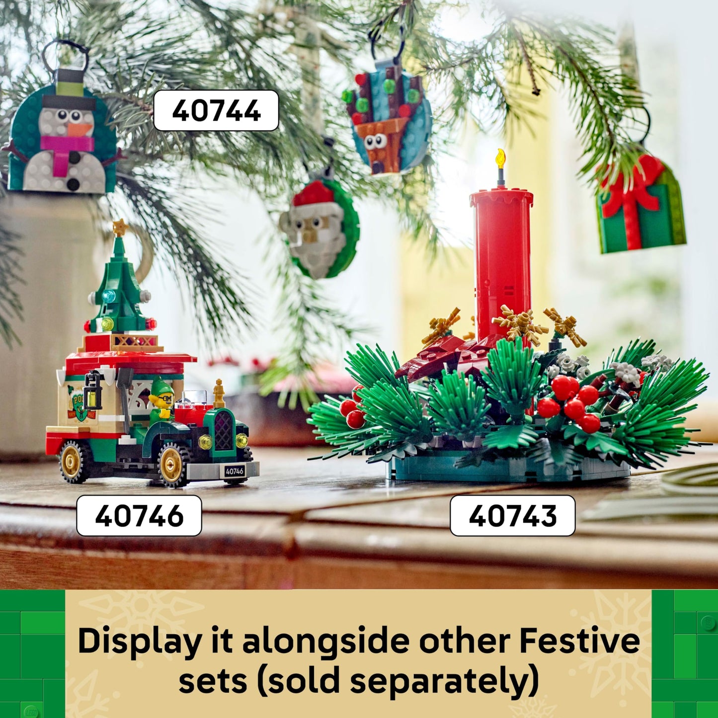 LEGO Santa's Delivery Truck toy with colorful decorations, Christmas tree, and presents for festive play and display.