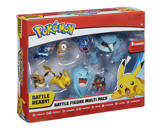 Pokemon Battle 8 Figure Multi Pack featuring 2" and 3" collectible figures in vibrant colors and dynamic poses.