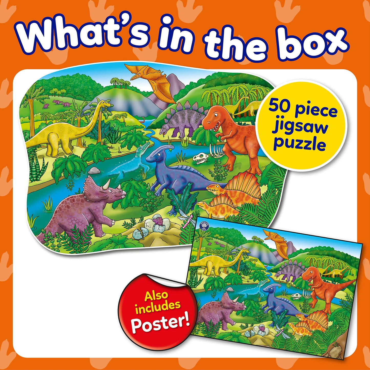 Orchard Toys Big Dinosaurs Jigsaw Puzzle for Kids - Large, 50-Piece, Dinosaur Floor Puzzles for 4+ Year Olds - Giant Games and Educational Toys for Children, Toddlers, Boys and Girls - 58 x 40 cm
