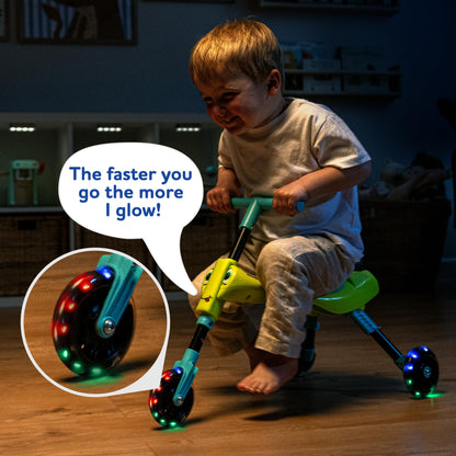 Scuttlebug 8615 Firefly Light Up Trike Ages 1-3 Push Bike 3-Wheel Foldable Ride-On Tricycle for 1+ Year Old Boys and Girls, Antennae Handlebar, Develop Your Toddler’s Balance and Motor Skills, Green