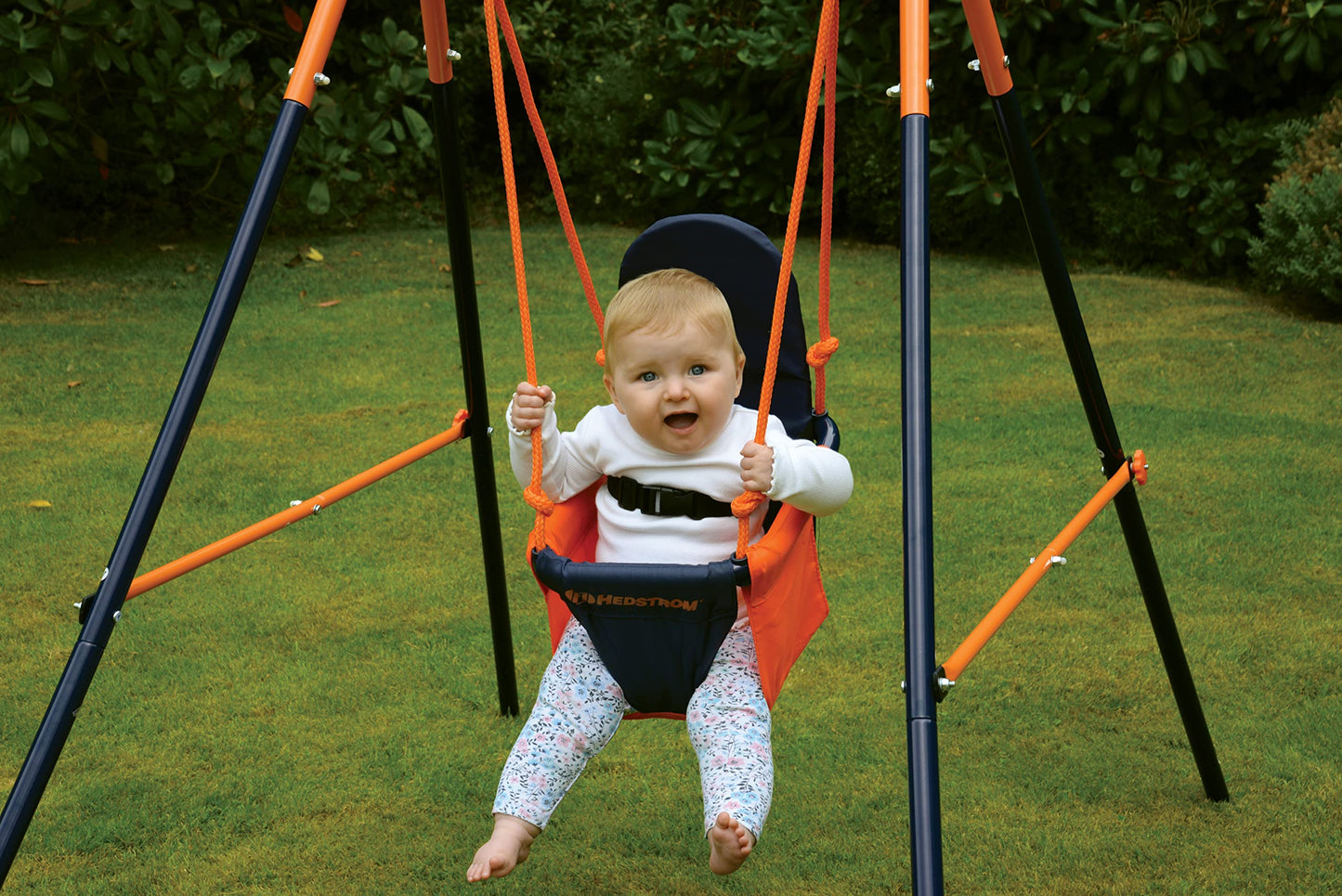Hedstrom Folding Baby Swing Set | Age 6-36 Months | Outdoor Garden or Home Play Equipment Children | Adjustable Kids Playground | Toddler Toy Chair High Back, Blue/Orange