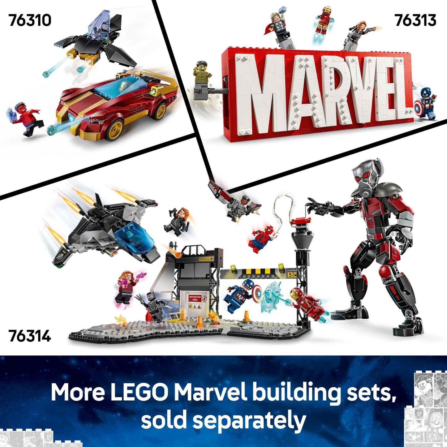 LEGO Marvel Iron Man Mech and Ultron with two minifigures in a buildable superhero playset for kids.