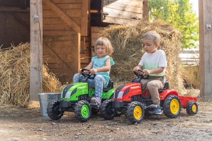 Falk Country Farmer Tractor with Trailer - Green Outdoor Ride-on Pedal Tractor for Kids Ages 2+