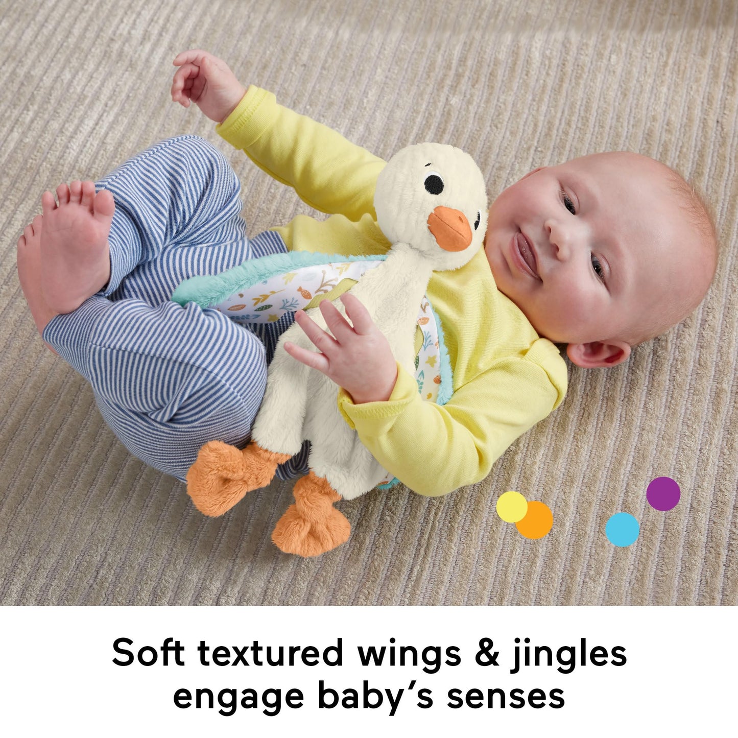 Fisher-Price Baby Sensory Toy Snuggle Up Goose Plush Toy with Jingles for Newborns, Machine Washable, HRB16