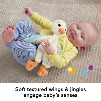 Fisher-Price Baby Sensory Toy Snuggle Up Goose Plush Toy with Jingles for Newborns, Machine Washable, HRB16