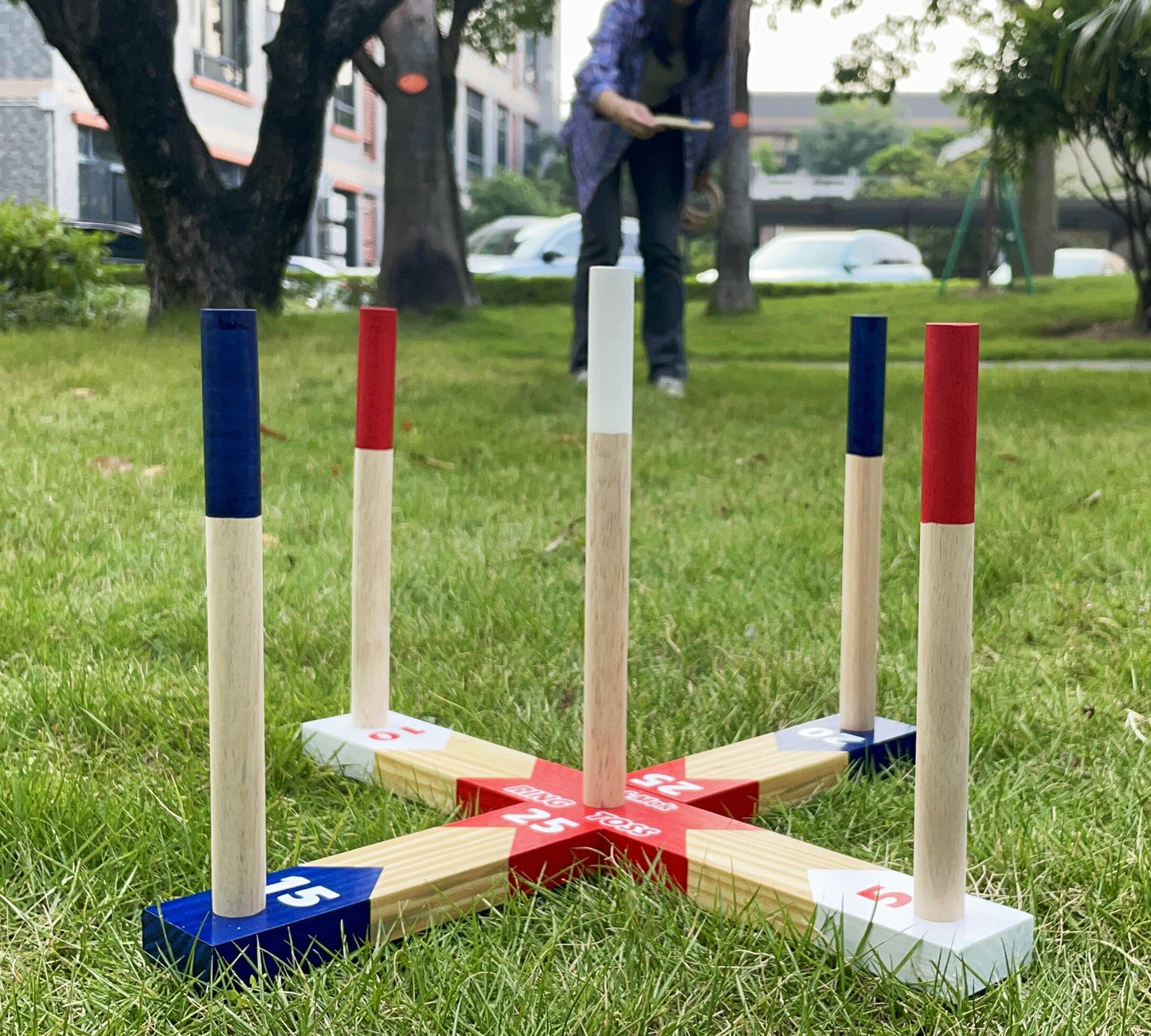 wooden Ring Toss Games, Premium Quoits Garden Game Set, Throwing Tossing Game (Modern)