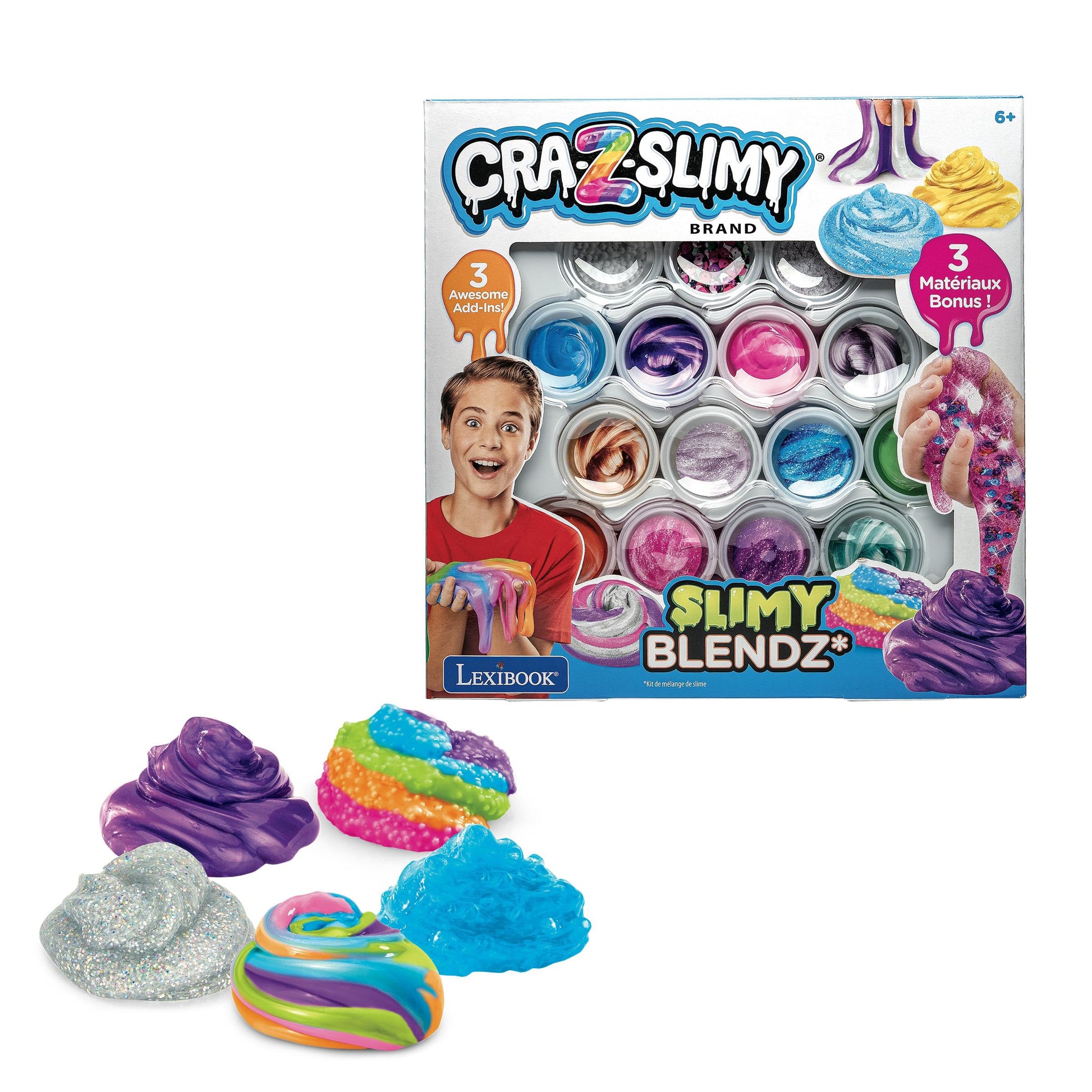 LEXIBOOK Slimy Mix Kit with 12 colorful slime containers, perfect for creative and fun slime-making activities.
