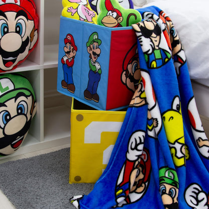 Nintendo Super Mario storage boxes by Character World, foldable cubes with Mario and Luigi faces, ideal for kids' rooms, 30x30cm.