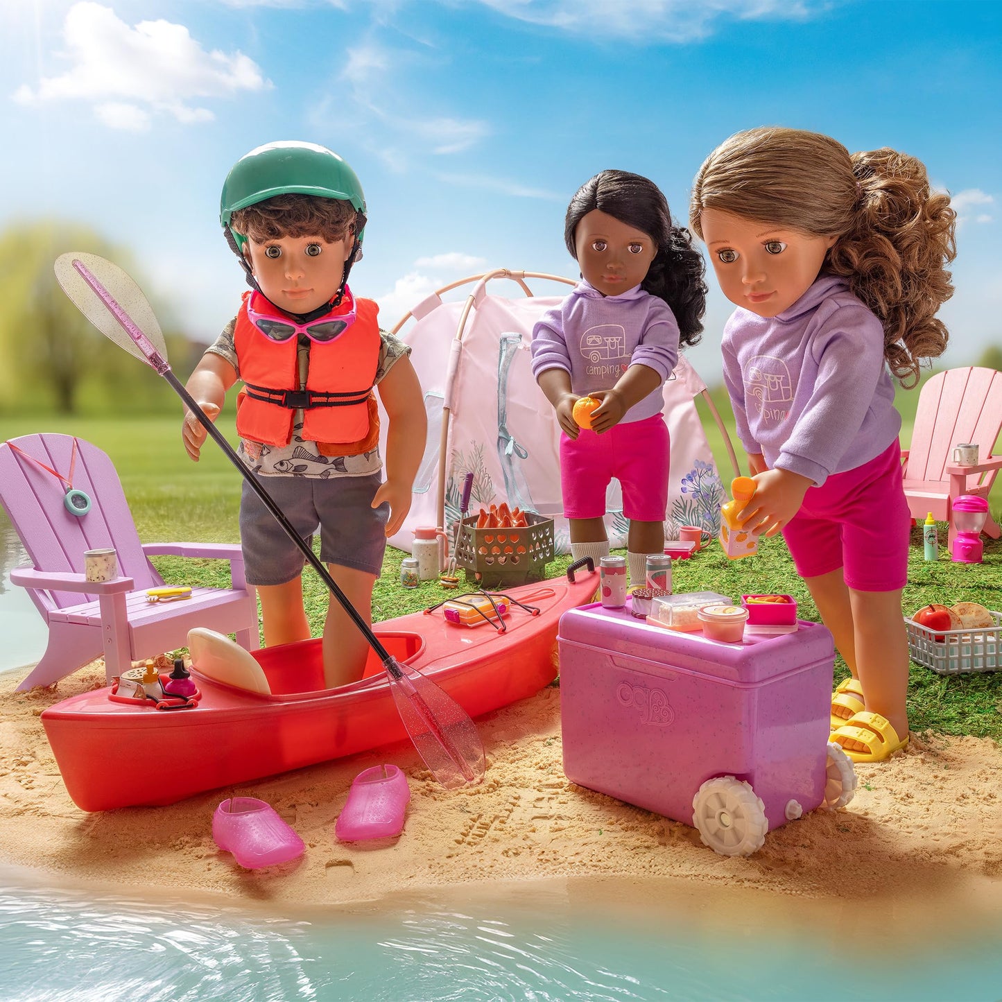 Our Generation Camping Nights doll tent playset with accessories for 18-inch dolls, perfect for imaginative pretend play.
