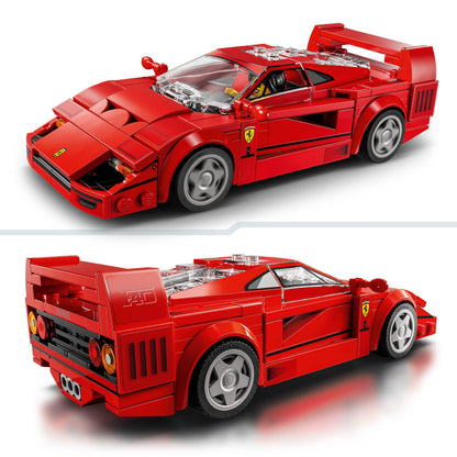 LEGO Speed Champions Ferrari F40 buildable model car with driver minifigure, perfect for kids' bedroom decoration.