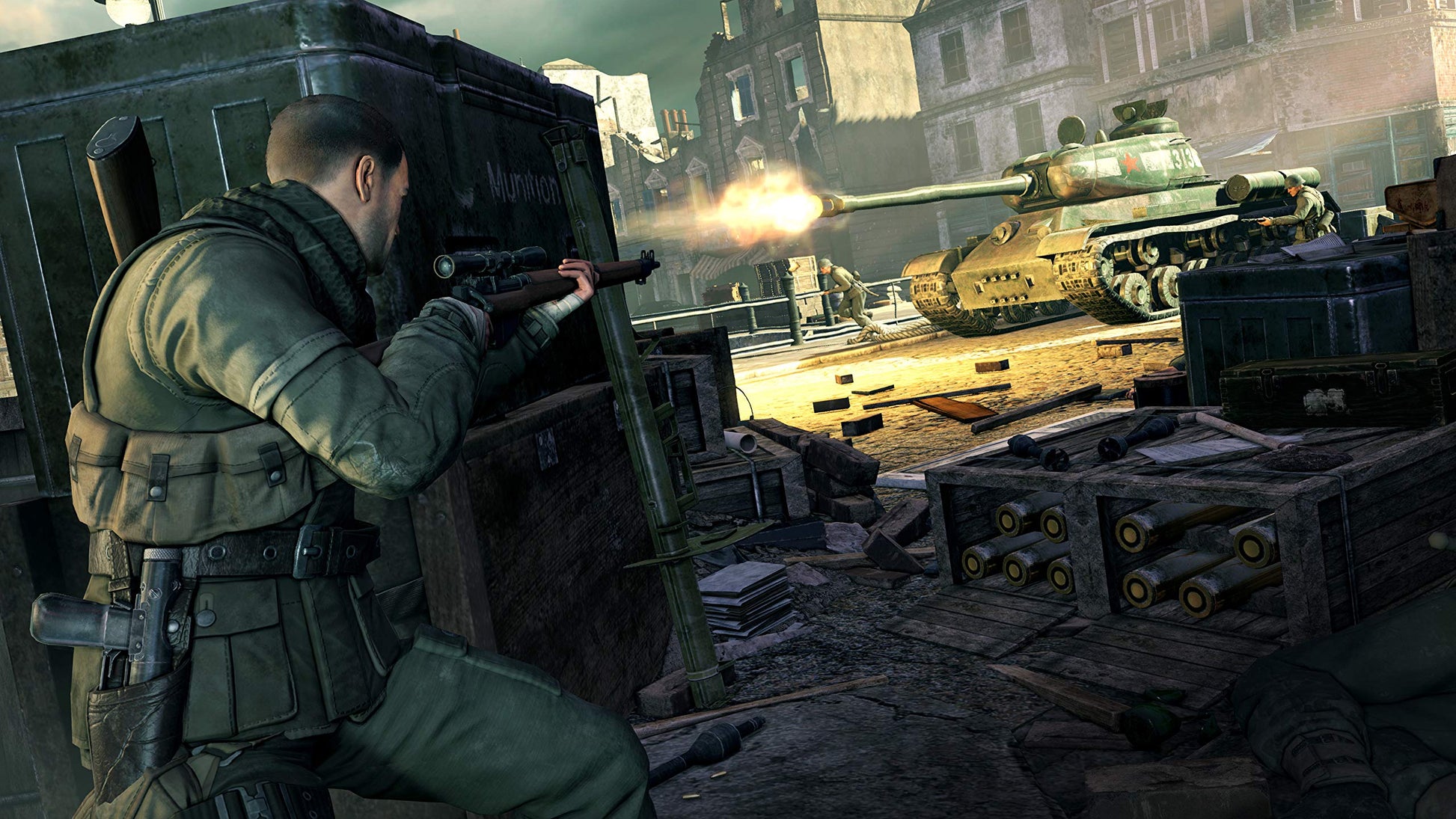Nintendo Switch game cover for Sniper Elite V2 Remastered by Fireshine Games, featuring a sniper rifle and action scene.