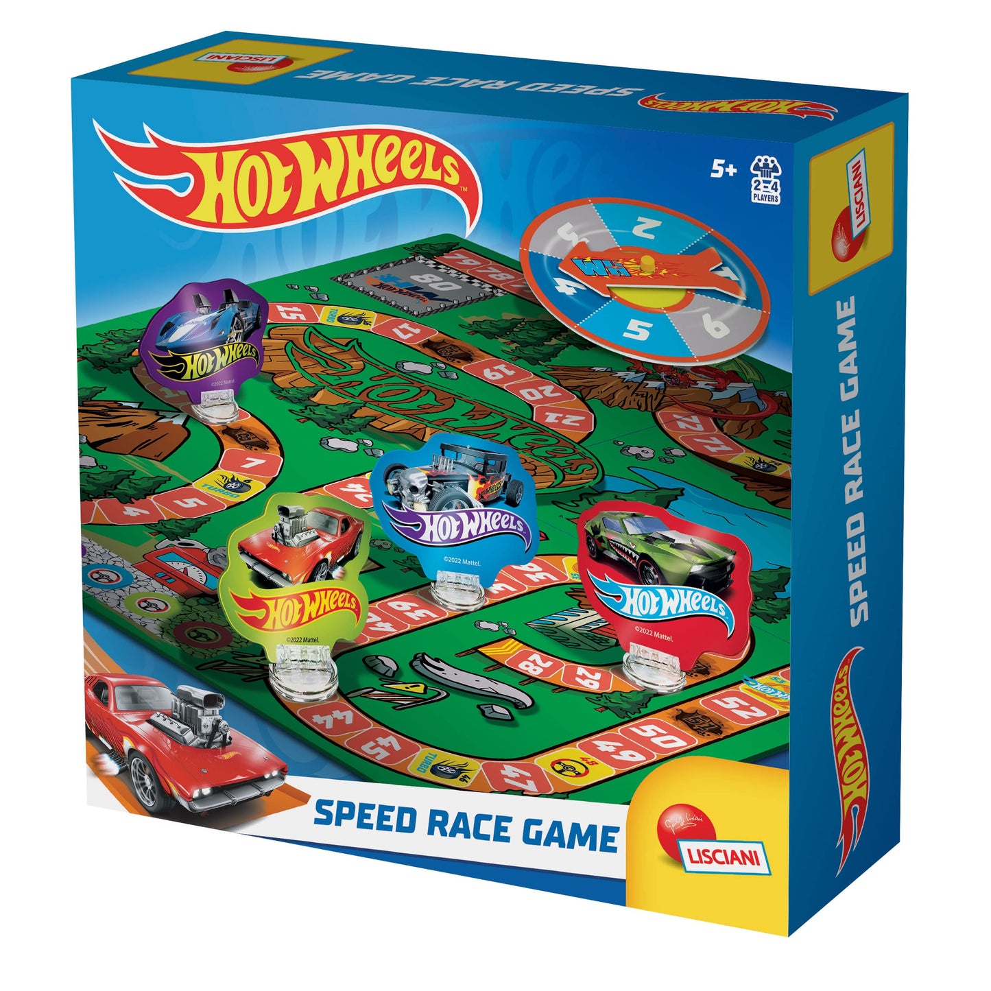 Lisciani HOT WHEELS SPEED RACE GAME board game with colorful game board, spinner, and markers for family fun.