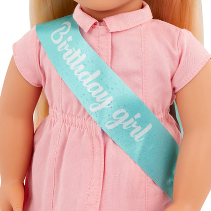 Our Generation - Brenna - 18-Inch Birthday Doll & Accessories - Lifelike Blue Eyes & Dark-Blonde Hair - Party Dress, Sash & Balloons - Pretend Play - Toy for Kids 3 Years +
