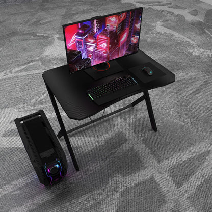 DEILALY 90 CM Width Gaming Desk Carbon Fiber Surface Gamer Table Computer Gamer Desk with Monitor Shelf Study Desk Work Station PC Table Carbon Steel Leg Corner