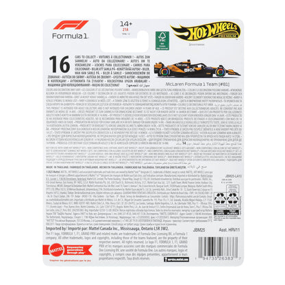 Hot Wheels 1:64 Scale Premium Die-Cast Formula 1 Collectible Toy Race Car with Real Riders Tires & Metal/Metal Body & Chassis (Styles May Vary), JBM11