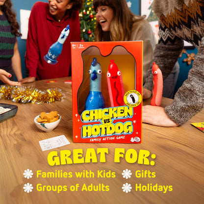 Big Potato Chicken vs Hotdog flip challenge game for families, kids, and adults, with bonus cards for outdoor fun and fast-paced play.