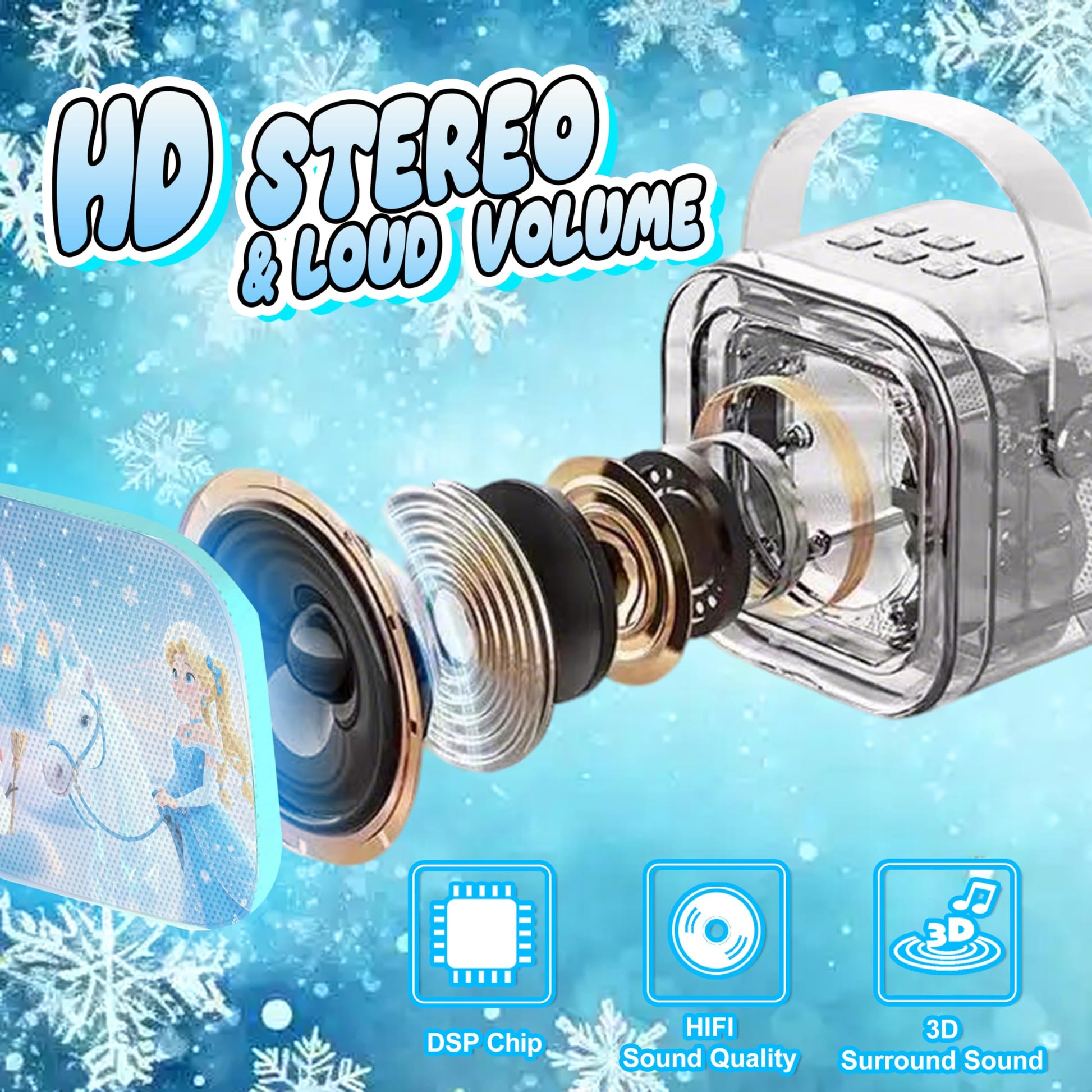 Omiowl girls' birthday gift set with Frozen princess toys and karaoke machine featuring two microphones for ages 3 to 8.