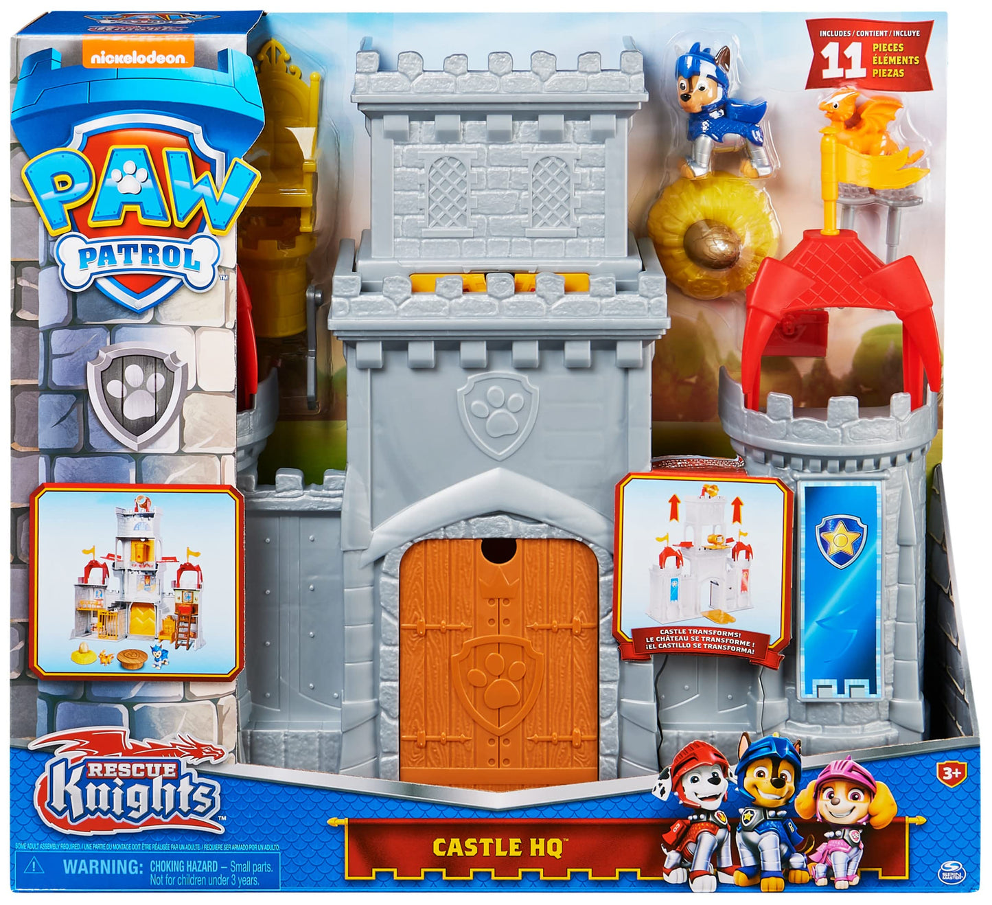 Paw Patrol, Rescue Knights Castle HQ Transforming 11-Piece Playset with Chase and Mini Dragon Draco Action Figures, Kids’ Toys for Ages 3 and up