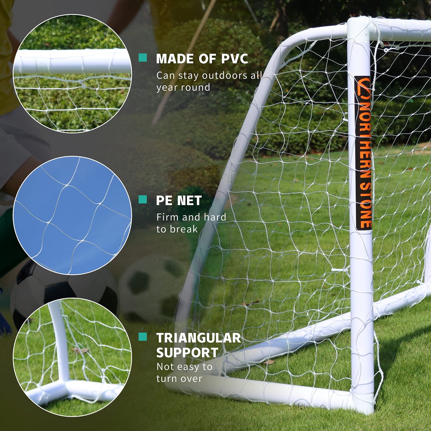 NORTHERN STONE Ultimate All Weather uPVC Football Goal 6ft x 4ft Garden Portable Football Goals 70mm Thick PVC Goal Posts + Football Net Integrated Locking System