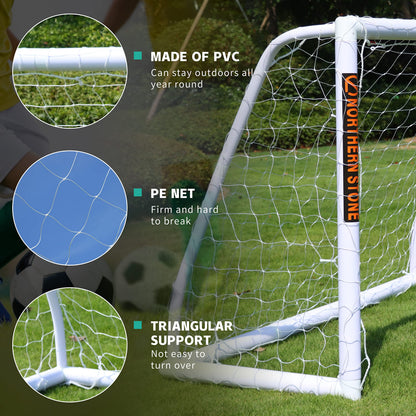 NORTHERN STONE Ultimate All Weather uPVC Football Goal 6ft x 4ft Garden Portable Football Goals 70mm Thick PVC Goal Posts + Football Net Integrated Locking System