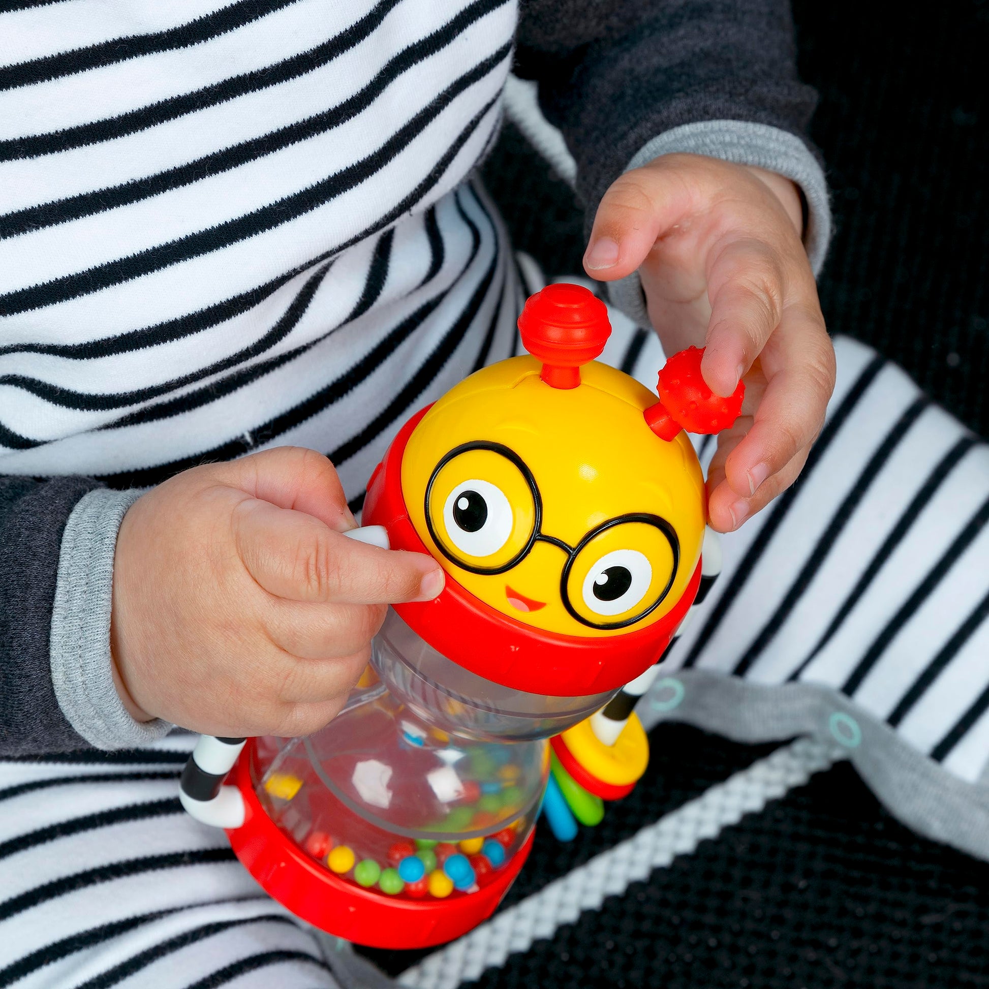 Baby Einstein Cal’s Sensory Shake-up developmental rattle toy for infants, BPA-free, suitable for babies 3 months and older.