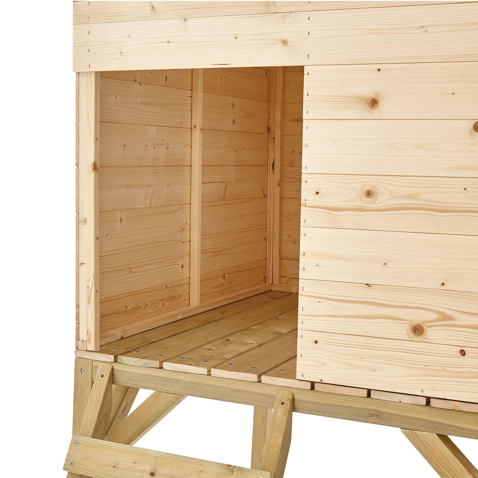 TP Toys Sunnyside Wooden Tower Playhouse with 1.2m slide, outdoor kids' garden playhouse made from FSC certified European wood.