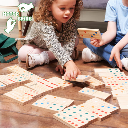 Set of wooden giant dominoes by Jaques of London for outdoor garden games, ideal for kids and children’s outdoor play.