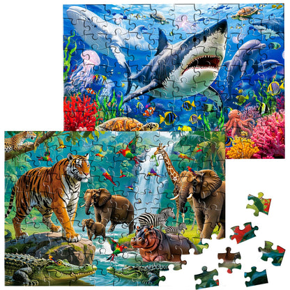 SITODIER 2 Sets 100PCS Undersea World and Forset Animals Jigsaw Puzzles for Kids Boys Gilrs 3 4 5 6 7 Years Old, Educational Learning Toy Birthday Gifts