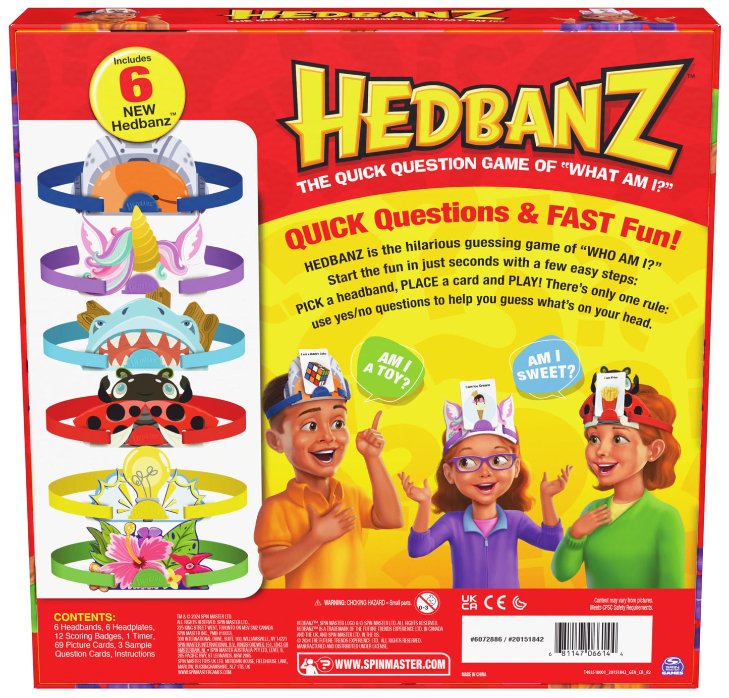 Spin Master Games, Hedbanz 3rd Edition 2025 with New Cards & Headbands, Picture Guessing Card Game, Quick Questions & Fast Fun, Easy to Play for Family & Kids, 2-6 Players, for Ages 6 & Up