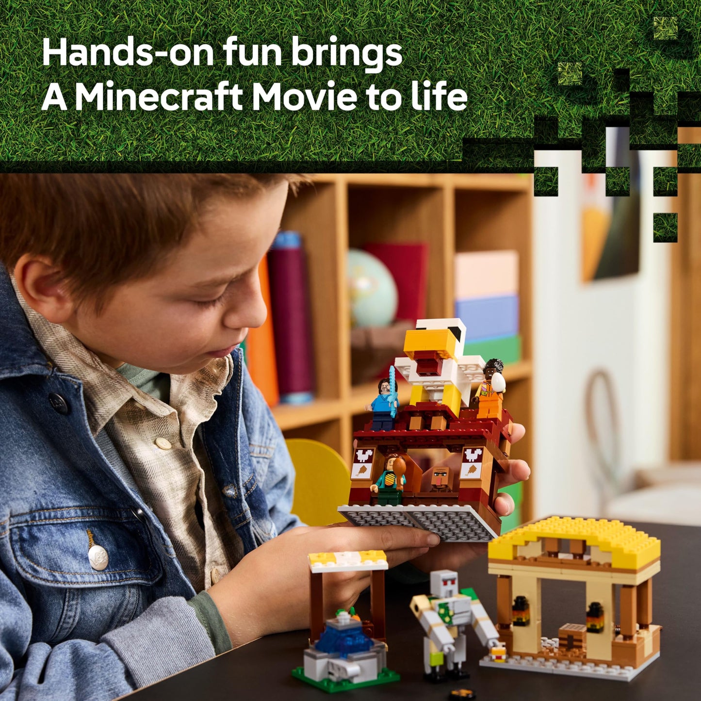 LEGO Minecraft The Ghast Balloon Village Attack Toy - incl. Steve's House, 4 Minifigures, Iron Golem Figure & Exploding Fountain Function - Gaming Gift for 10+ Year Old Boys, Girls & Fans - 21273