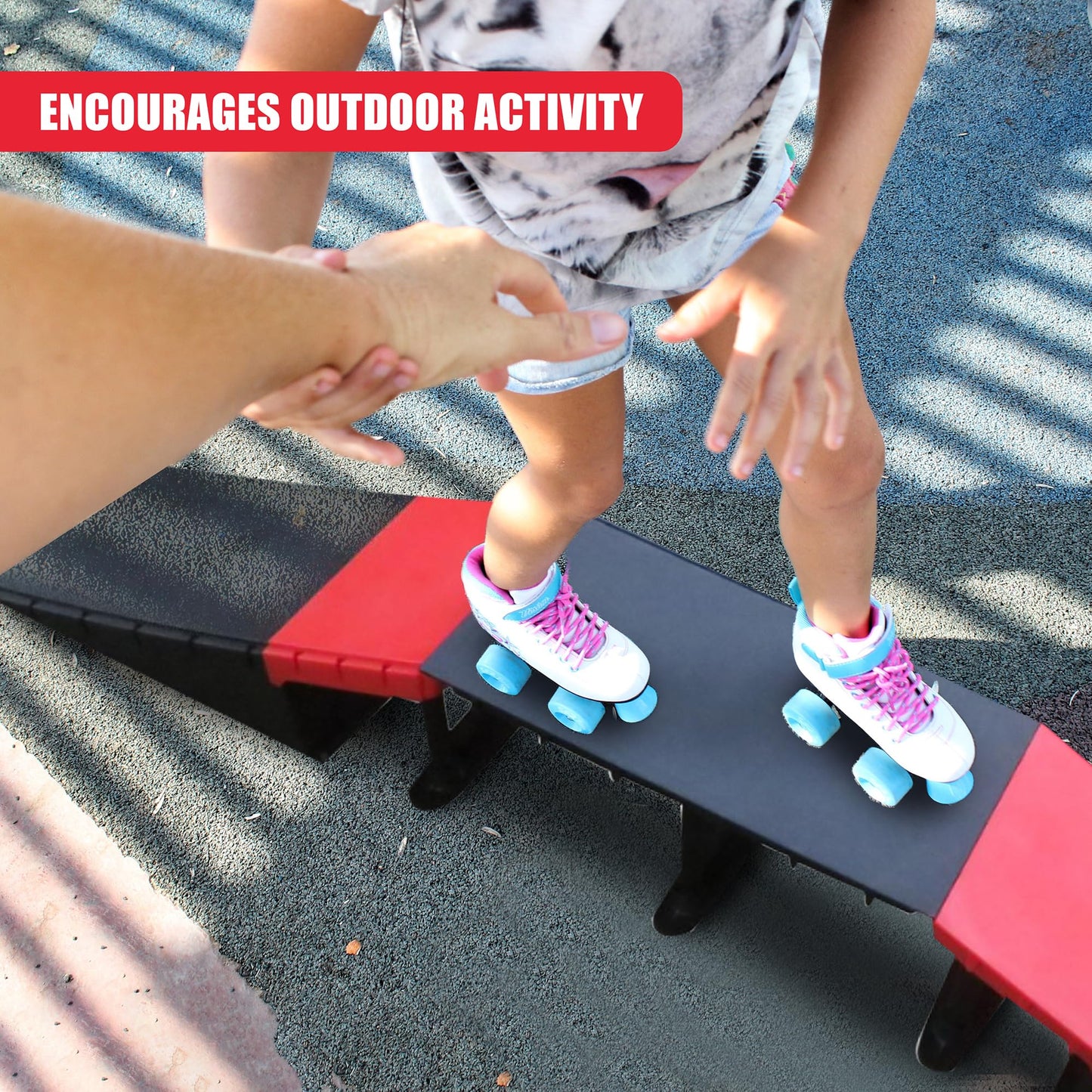 The Magic Toy Shop Skate Ramp Set - 6 Assembly Variations, Red & Black, Anti Slip, Modular & T-Lock System, Easy Setup - Outdoor Adventure for Kids with Bikes, Scooters, Skateboards, RC Cars