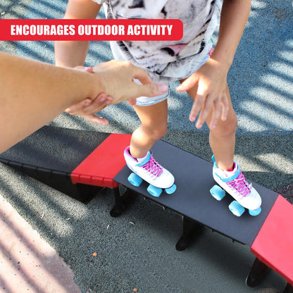 The Magic Toy Shop Skate Ramp Set - 6 Assembly Variations, Red & Black, Anti Slip, Modular & T-Lock System, Easy Setup - Outdoor Adventure for Kids with Bikes, Scooters, Skateboards, RC Cars