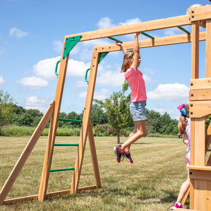 Backyard Discovery Montpelier 100% Cedar Wood Swing Set | Outdoor Playground for Kids | Garden Climbing Frame for Children | 1 Trapeze and 2 Belt Swings | 2.4m Wave Slide | Moneky Bars