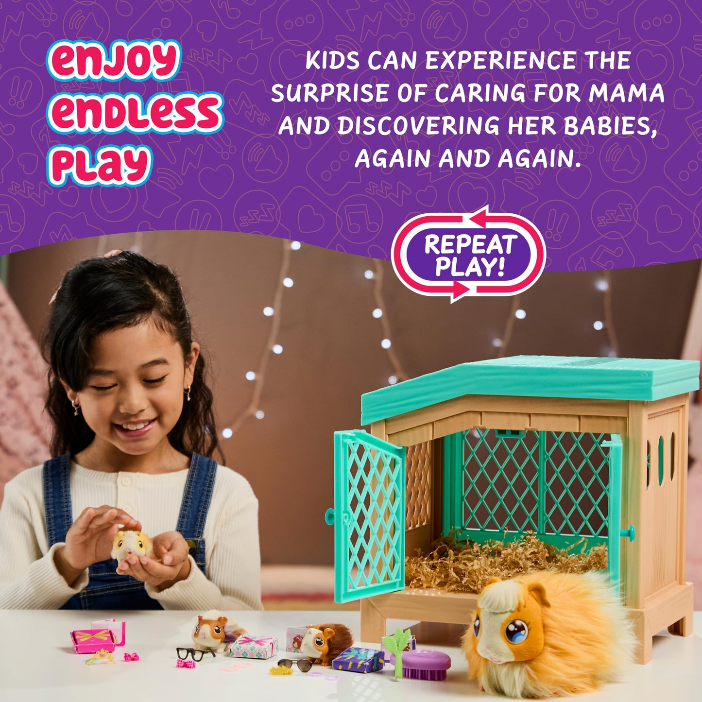 Little Live Pets 26410 Soft, Interactive Mama Guinea Pig and her Hutch, and her 3 Surprise Babies. 20+ Sounds & Reactions. Batteries Included. for Kids Ages 4+,7.8 x 11.93 x 11.38 inches