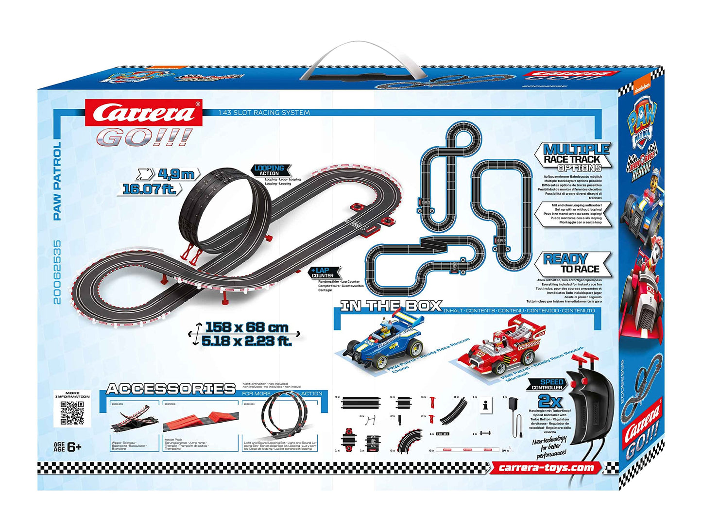 Carrera PAW Patrol Ready Race Rescue slot racing track with Chase and Marshall, 4.9 meters long, UK plug, suitable for ages 6 and up