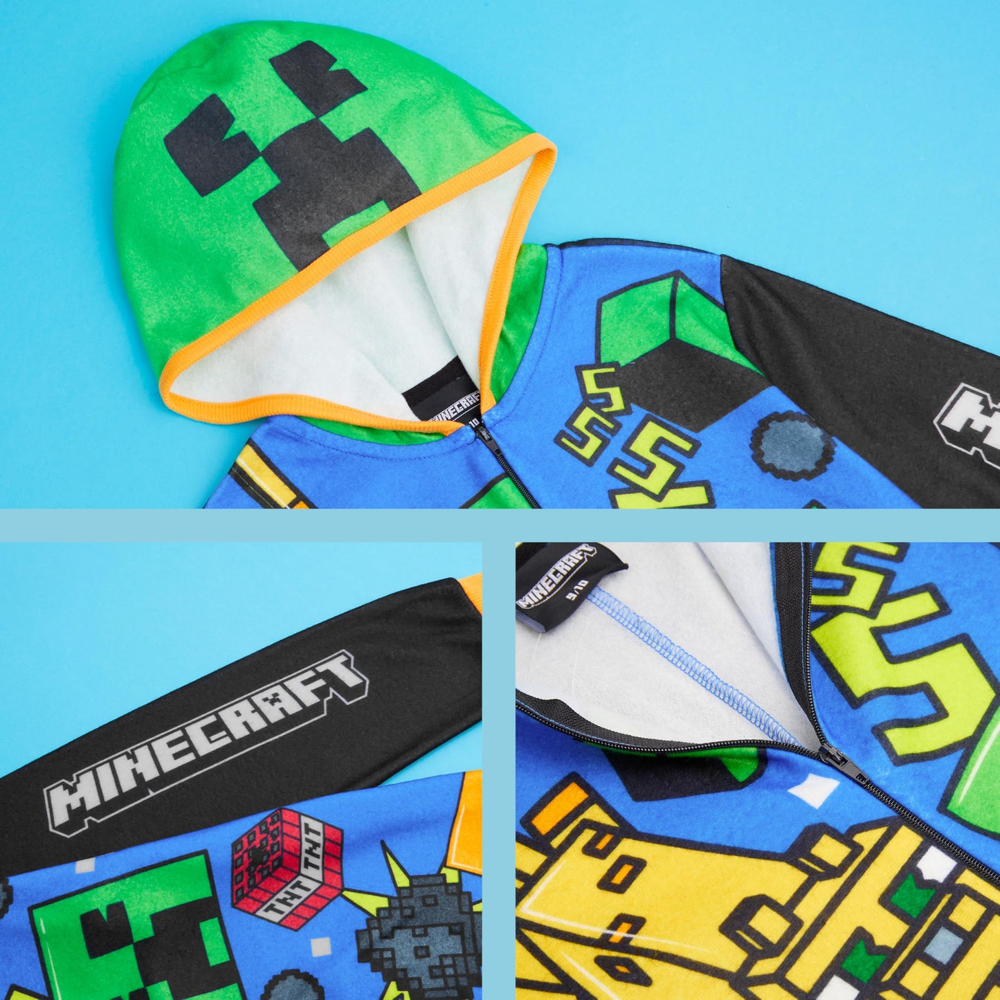 Get Trend Minecraft Onesies for Boys & Teens 7-14 Years, Hooded Fleece Loungewear, Jumpsuit Pyjamas, Gamer Gifts for Boys (9-10 Years, Multi Hooded Minecraft)
